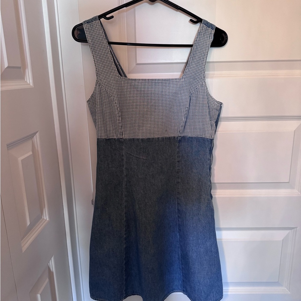 Stylish Blue Checkered Dress